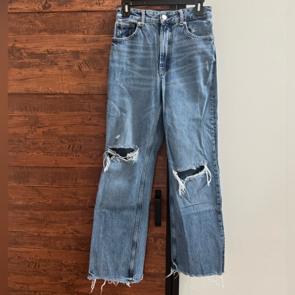 Zara Distressed High Rise Baggy Jean Full